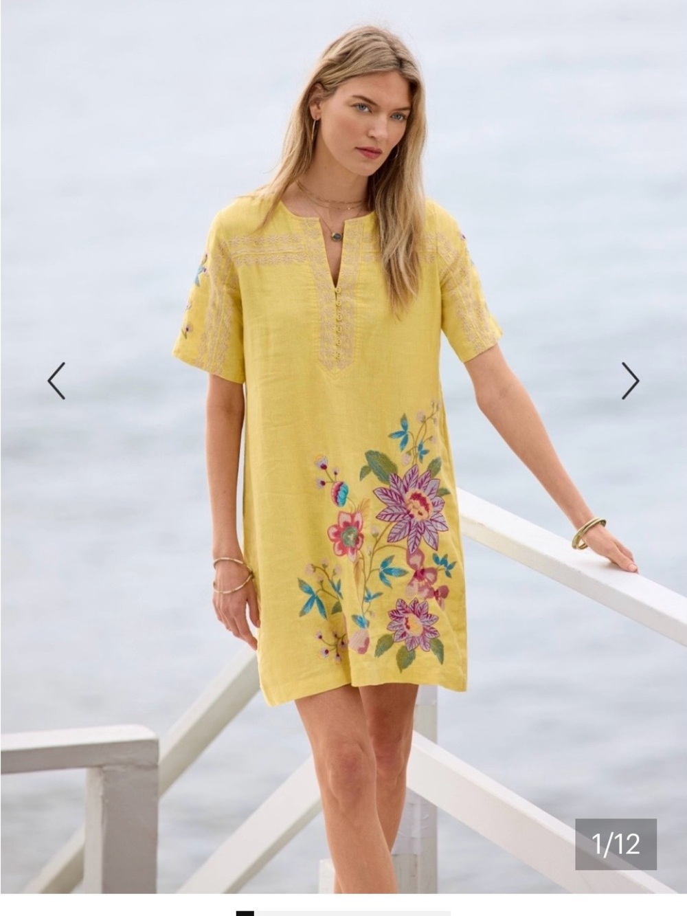 Johnny Was Yellow linen Embroidered Tunic Dress